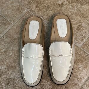 Cole Haan Women’s Cream and Tan Slip-On Loafers. Nice stitching, craftsmanship
